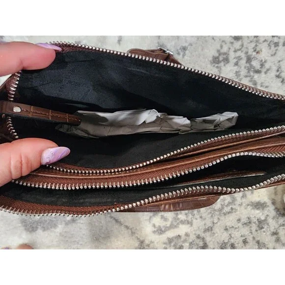 NEW Rosetti Maeve Crossbody Brown Mud Croco Hand Bag Zipper Pockets Chain Strap - Picture 7 of 9